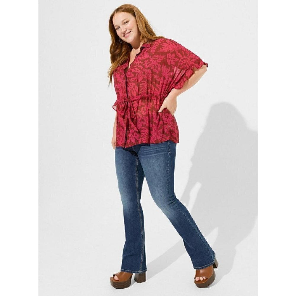 torrid Red Floral Print Drawstring Waist Blouse